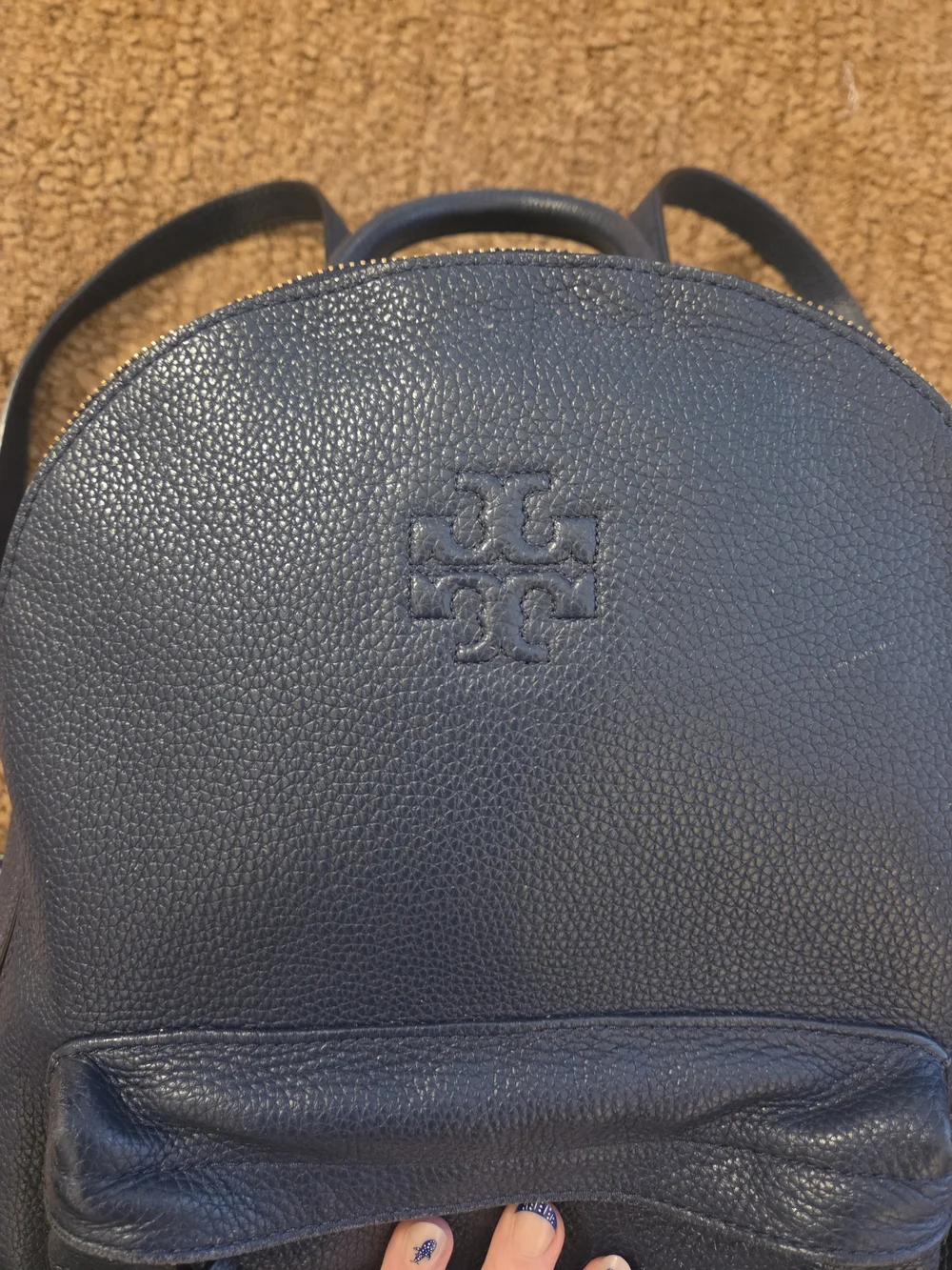 Tory Burch Navy Pebbled Leather Backpack